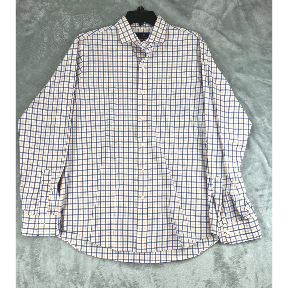 Polo Ralph Lauren Men's Large Classic Fit Plaid Button‎ Down Shirt Blue Orange